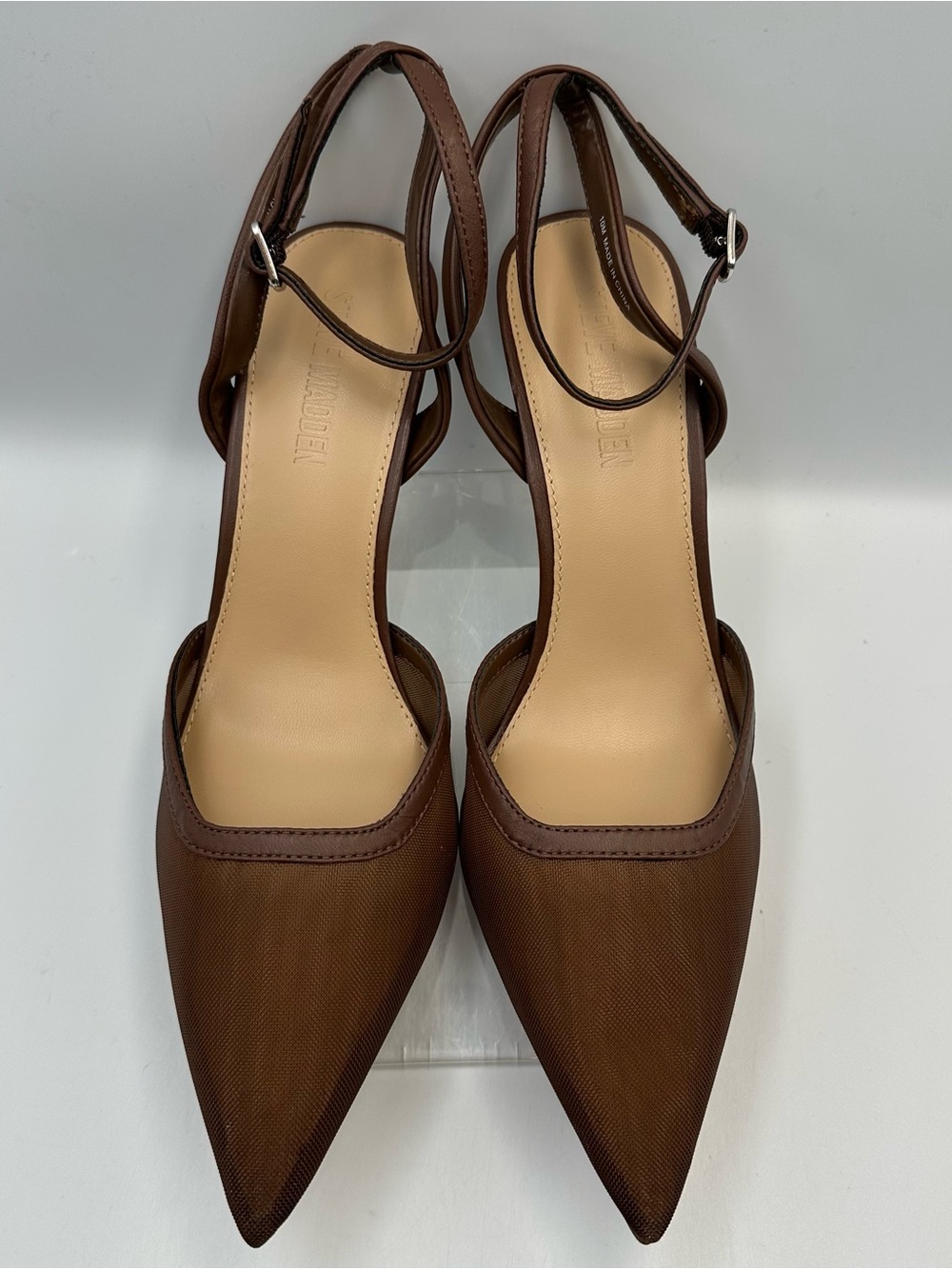 Steve Madden Alliance-M Brown Leather Mesh Heel Womens 10M Ankle Strap Cushion - Picture 2 of 12